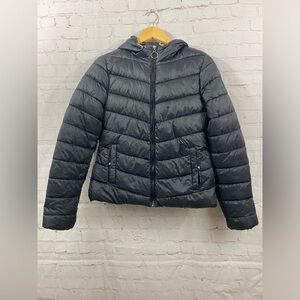 Madden NYC Hooded Womens Puffer Jacket Black Purple Size M